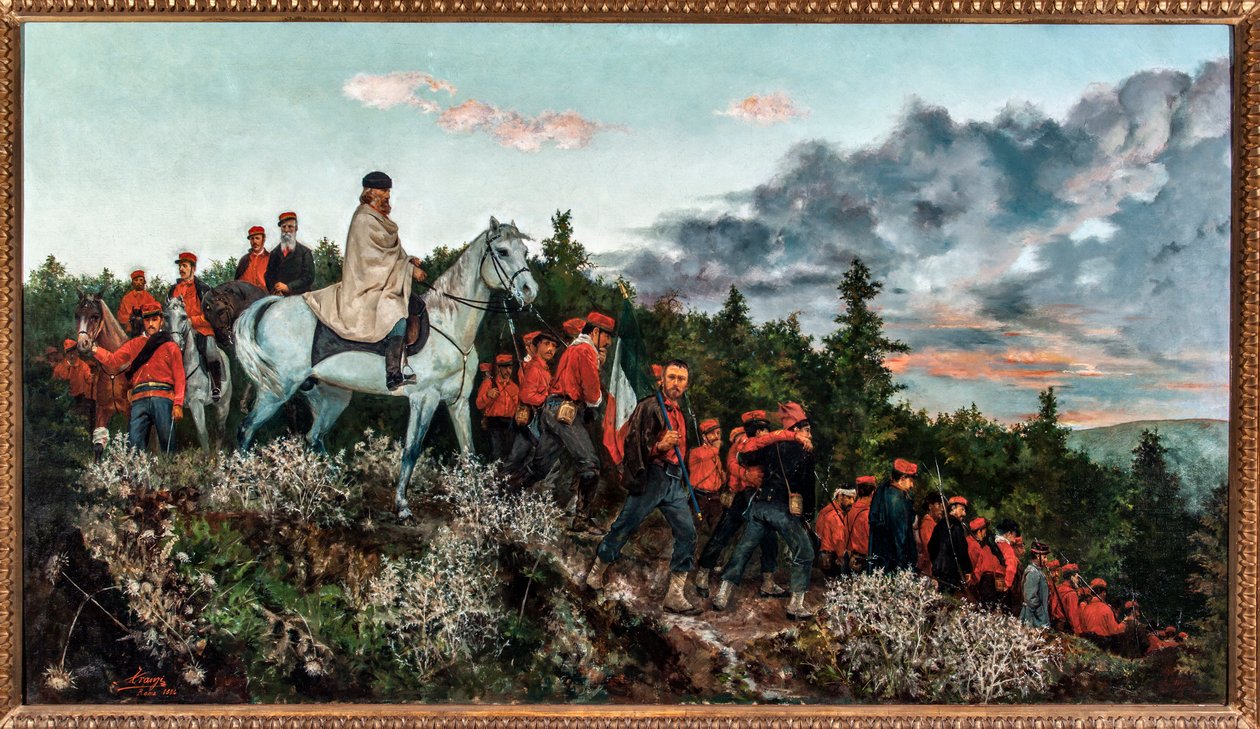Bitva u Mentany se odehrála 3. listopadu 1867 (olej na plátně od Archimede Tranzi