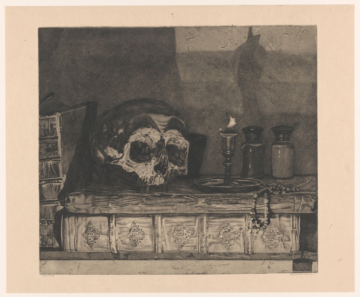 Zátiší s lebkou od Arend Hendriks (signed by artist)
