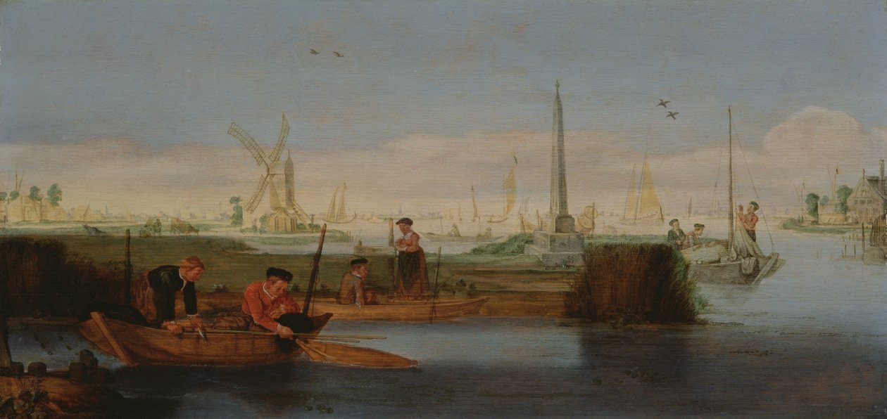 Jokimaisema kalastajien kanssa (öljy kankaalle) od Arentsz van der Cabel