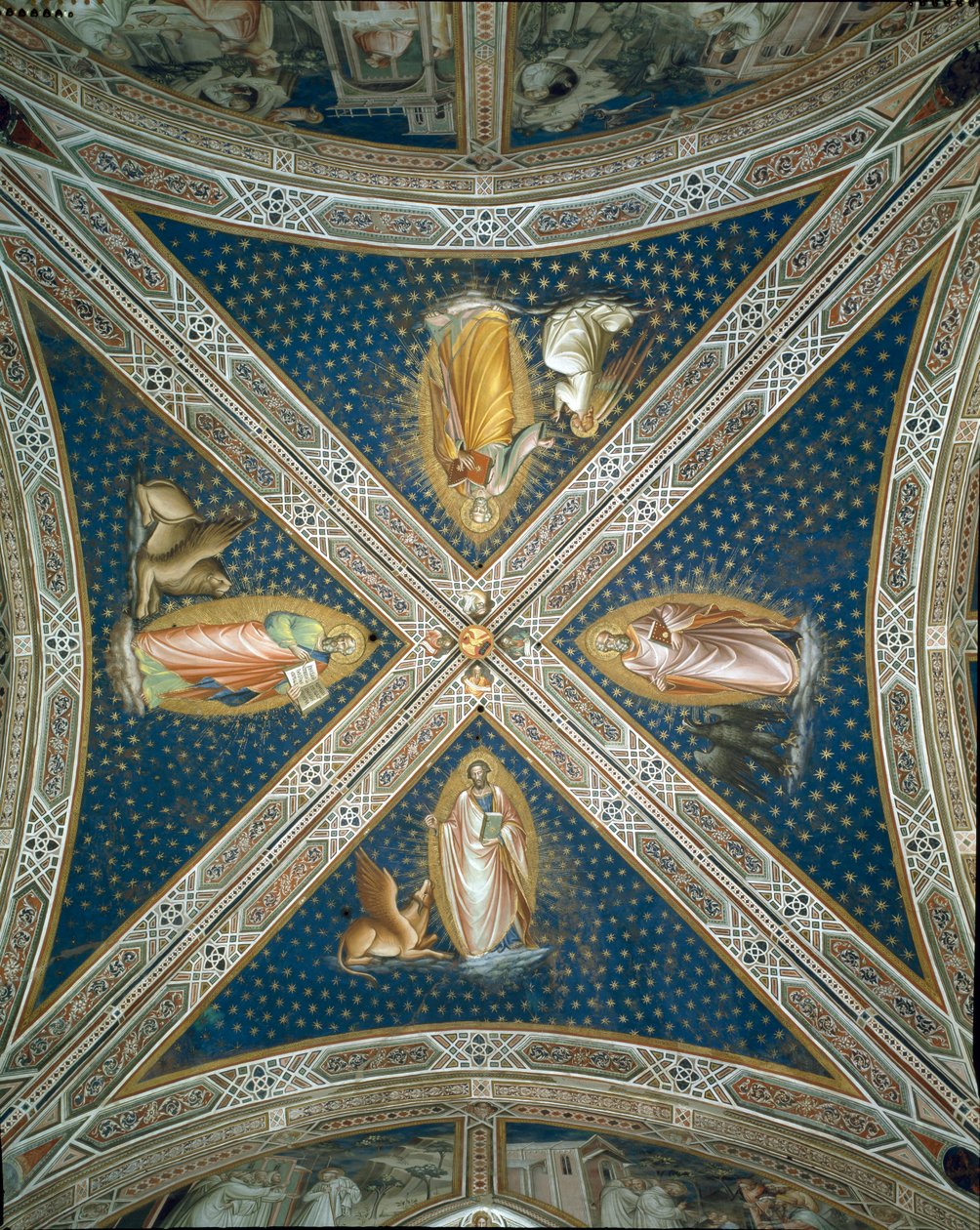 Fresky na klenbě v sakristii s vyobrazením čtyř evangelistů, 1387 od Aretino Luca Spinello or Spinelli