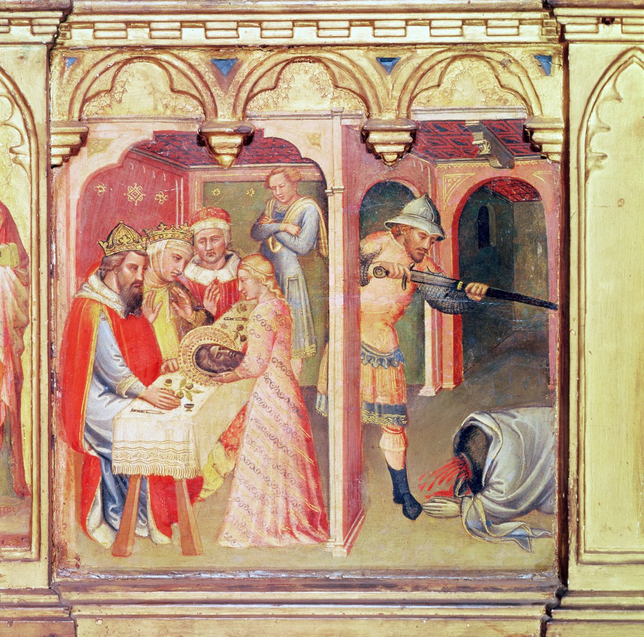 Umučení svatého Jana Křtitele, Predella Panel ze sv. Nemesia a sv. Jana Křtitele od Aretino Luca Spinello or Spinelli