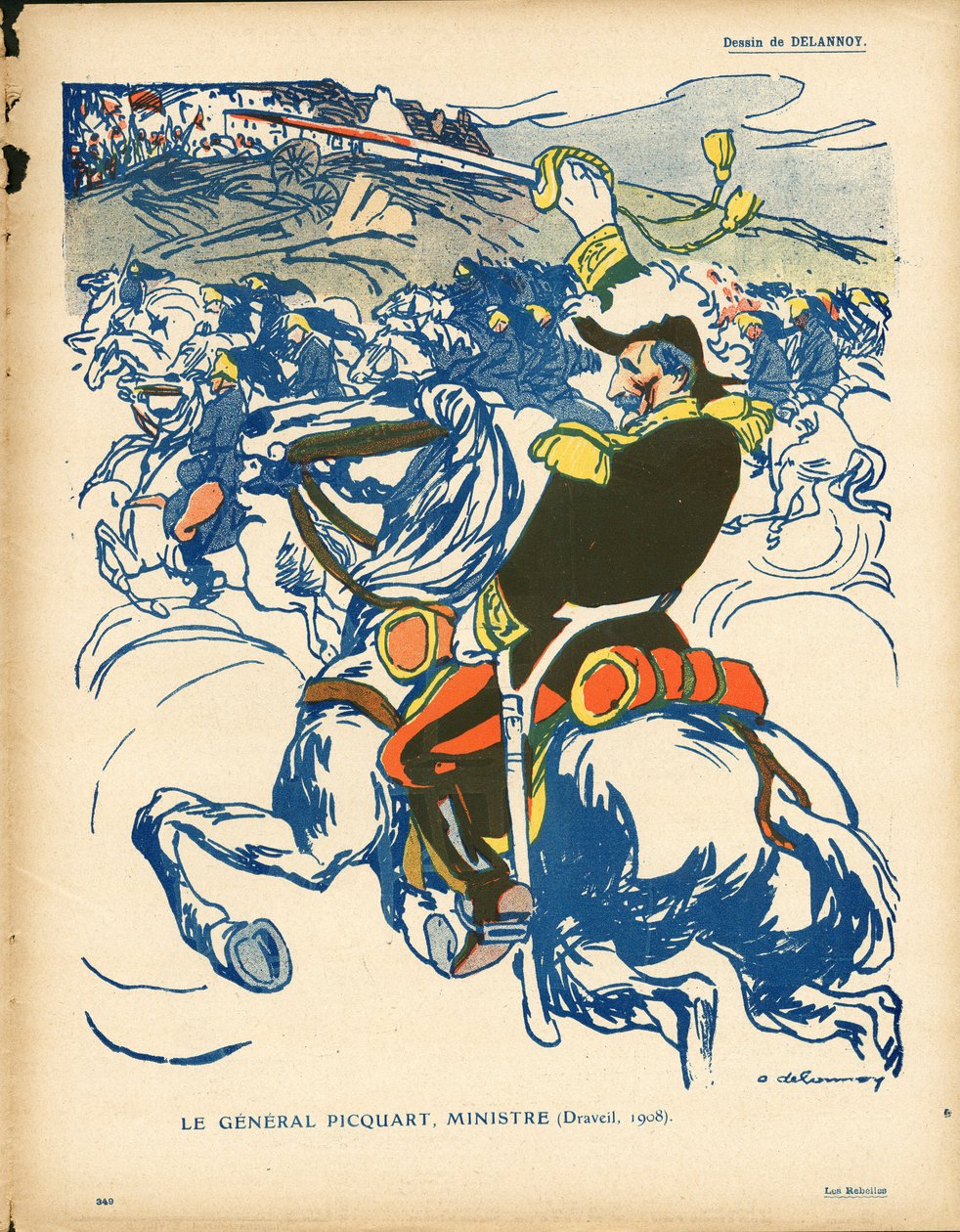 Máslový talíř, číslo 386, satirický, barevný od Aristide Delannoy