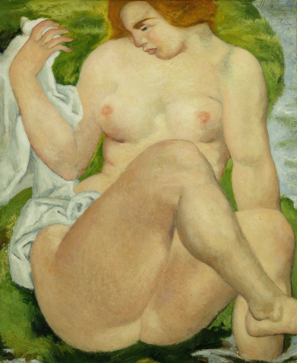 Koupat se na Edge of the River; Baigneuse au Bord de la Riviere, kolem roku 1935 (olej na plátně) od Aristide Maillol