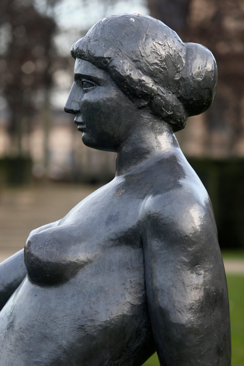 Jardin des tuileries, Aristide Maillol, ležící mladá dívka, bronz 1921, detail, Paříž, Francie (foto) od Aristide Maillol