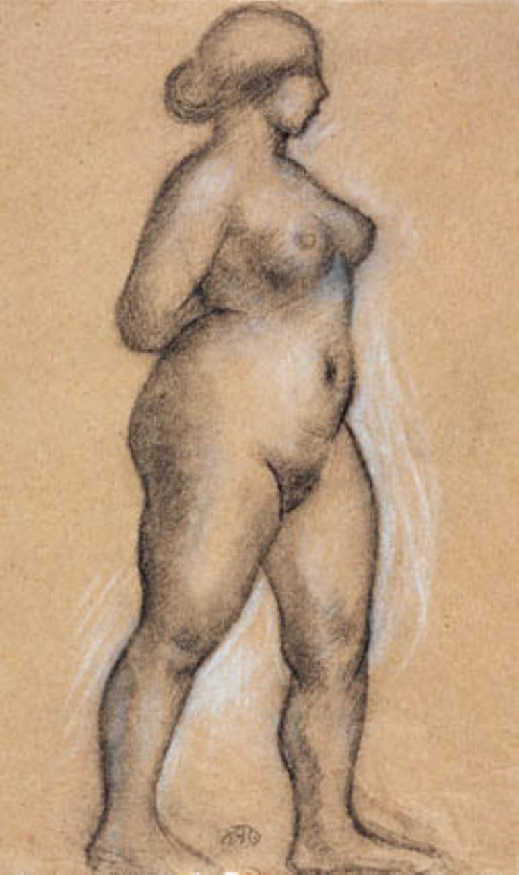 Modelka při pohledu ze strany, kráčí doprava od Aristide Maillol