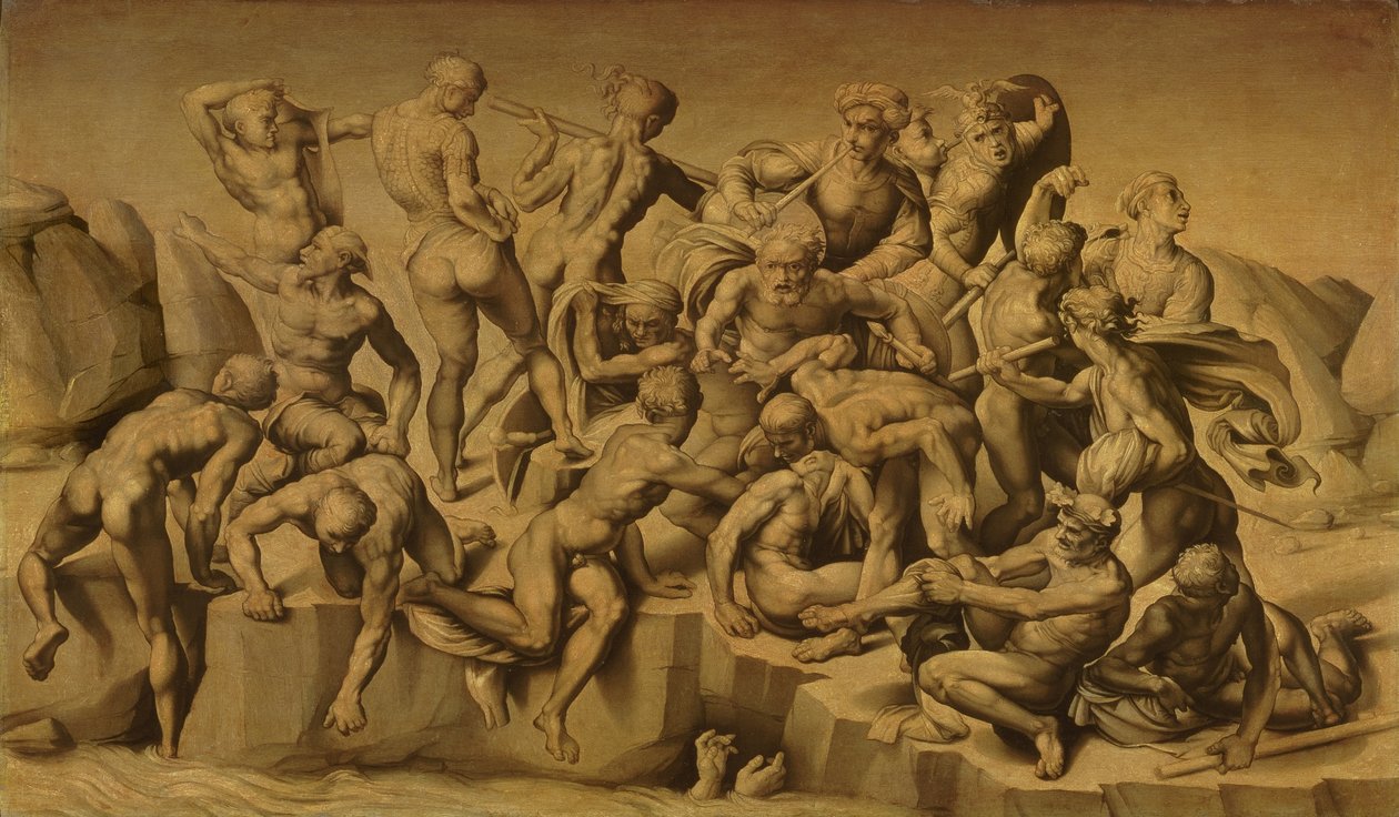 Bitva u Casciny neboli The Lathers, po Michelangelovi (1475-1564), 1542 od Aristotile da Sangallo