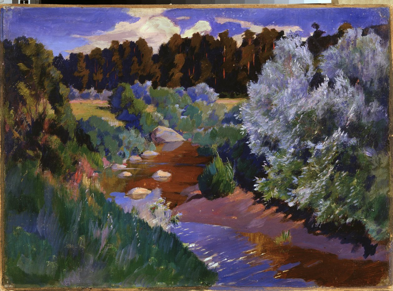 Krajina s řekou. Obraz Arkadiho (Arkadije) Alexandroviče Rylova (1870-1939), olej na plátně. Ruské umění, konec 19.-začátek 20. století. Státní ruské muzeum, Petrohrad. od Arkadij Aleksandrovic Rylov