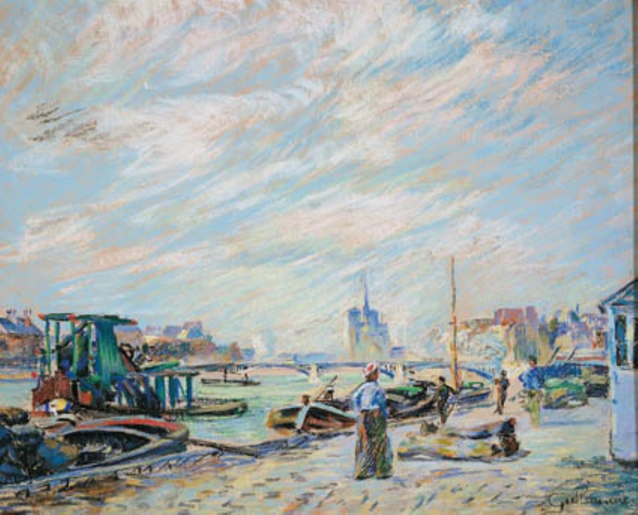 Pohled na Quai Sully, nyní nazývaný Quai Henri IV, s Notre Dame v pozadí od Armand Guillaumin