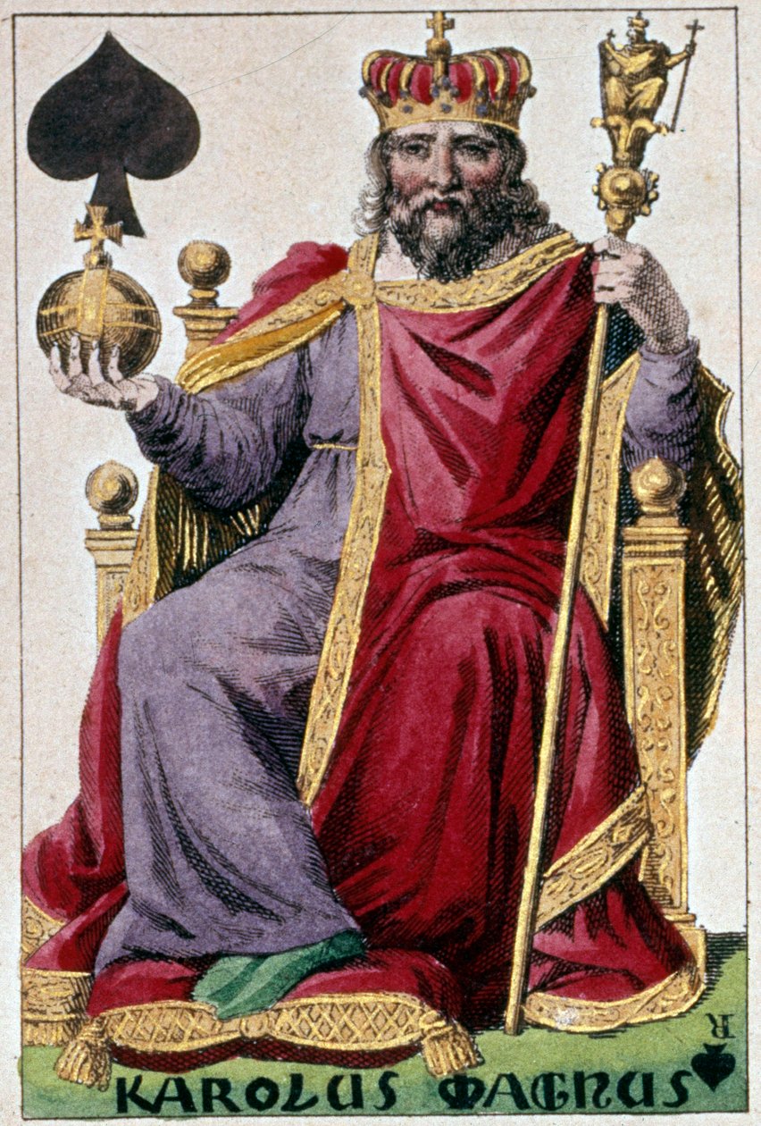 Zastoupení Karla Velikého (Karel I. nazval Karlem Velikým 742-814). Detail hrací karty od Gustava Houbiganta (1789-1862) 19. století Paris B.N. od Armand Gustave Houbigant