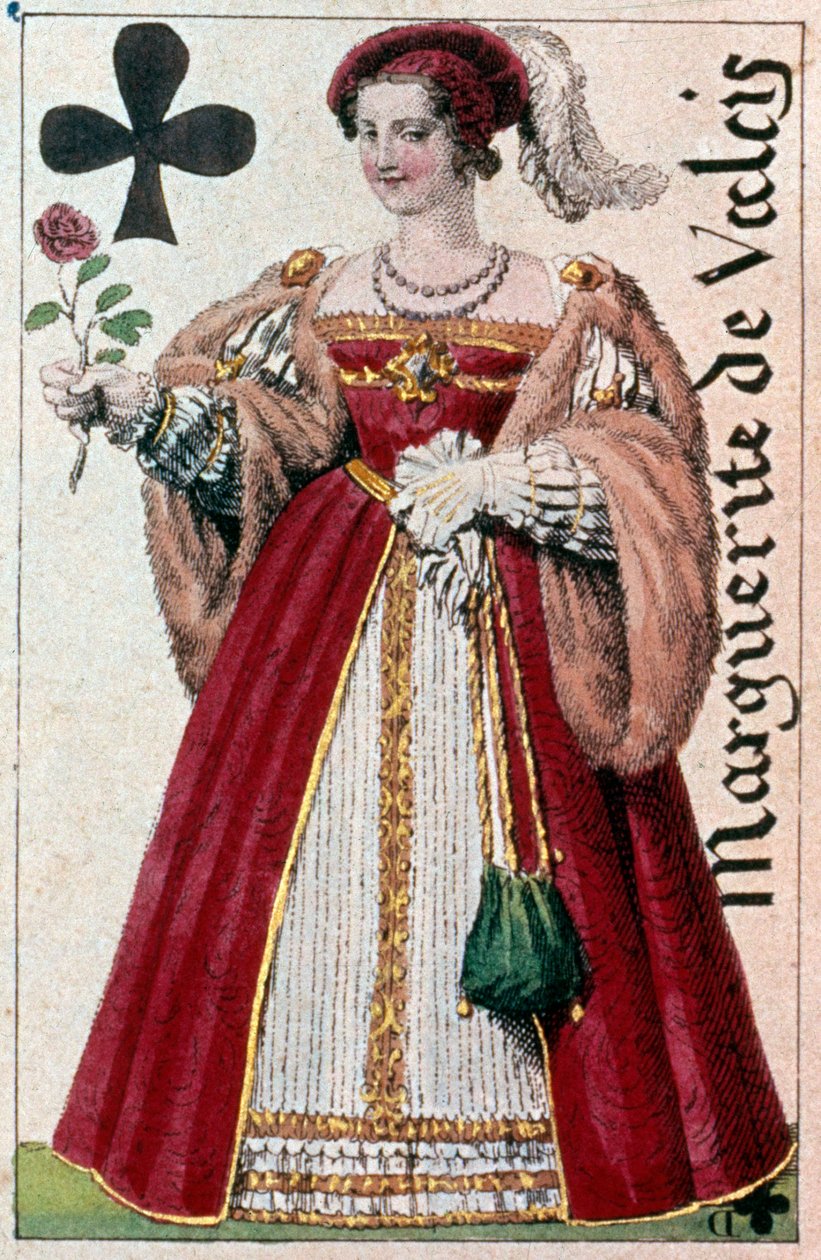 Zastoupení Marguerite de Valois (1553 - 1615) známé jako královna Margot. Detail hrací karty od Gustava Houbiganta (1789-1862) 19. století Paris B.N. od Armand Gustave Houbigant