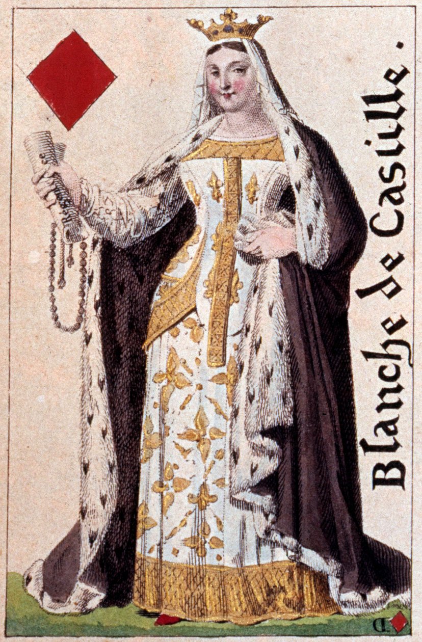 Zastoupení Bílé královny Kastilie (1188-1252). Detail hrací karty od Gustava Houbiganta (1789-1862) 19. století Paris B.N. od Armand Gustave Houbigant