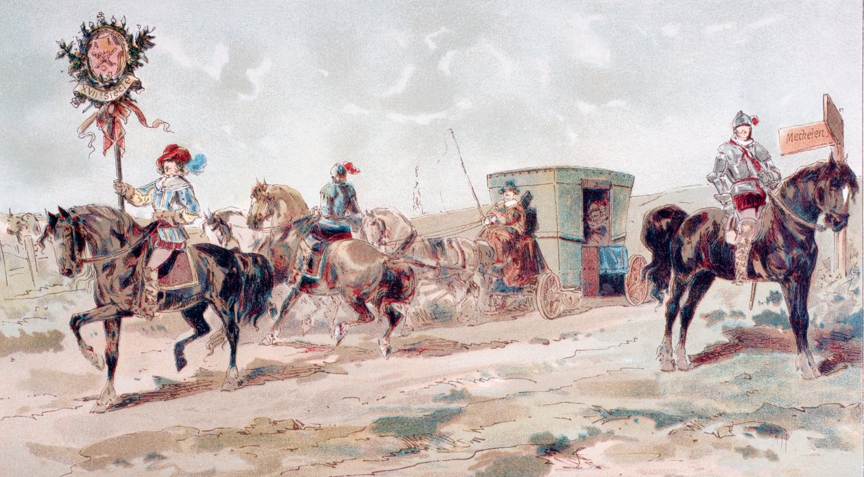 Krytý kočár tažený koňmi ze 17. století, 1886 od Armand Jean Heins