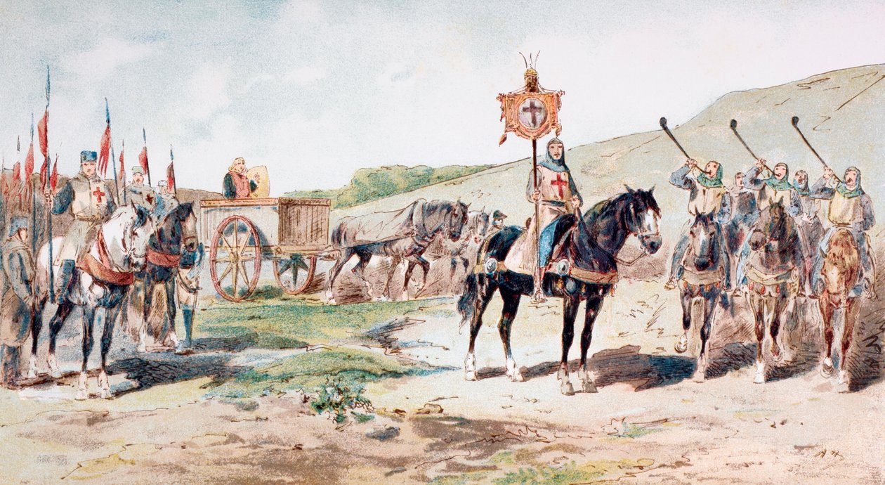 Křižáci na pochodu v 11. století se zásobovacím vozem taženým koňmi, 1886 od Armand Jean Heins