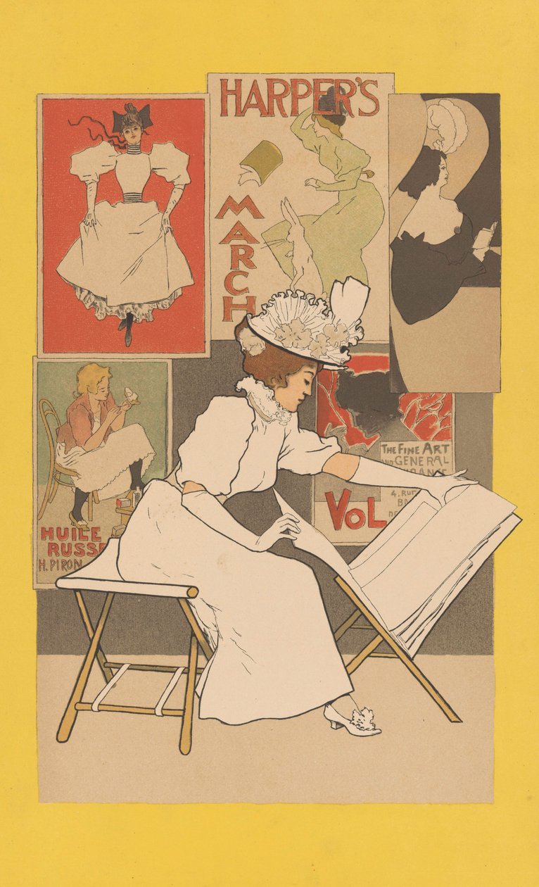 Sedící žena u stánku při pohledu na výtisky, 1897 od Armand Rassenfosse