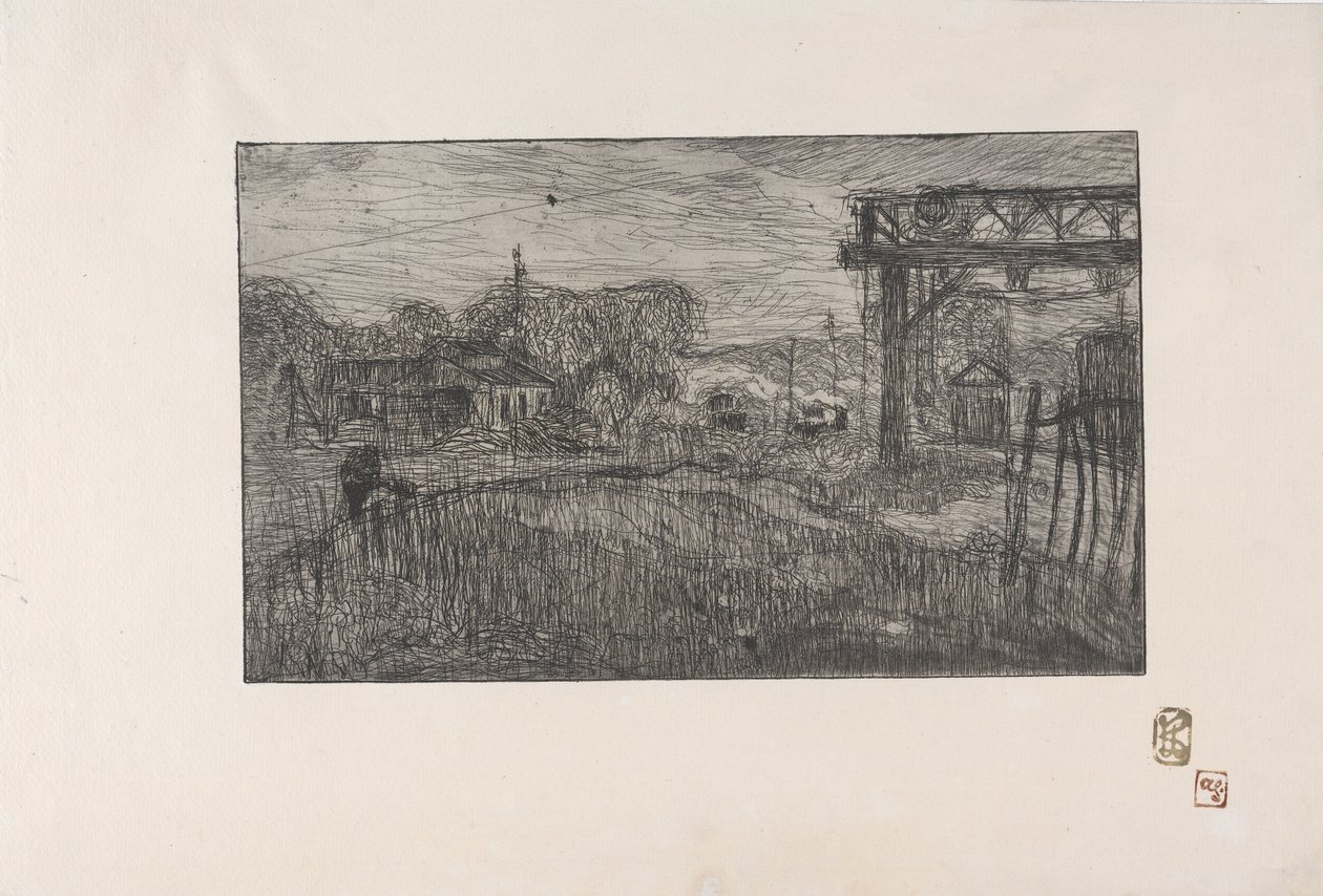 La Gare de Valmondois (Vlakové nádraží Valmondois) 1893 (lept a ruleta) od Armand Séguin