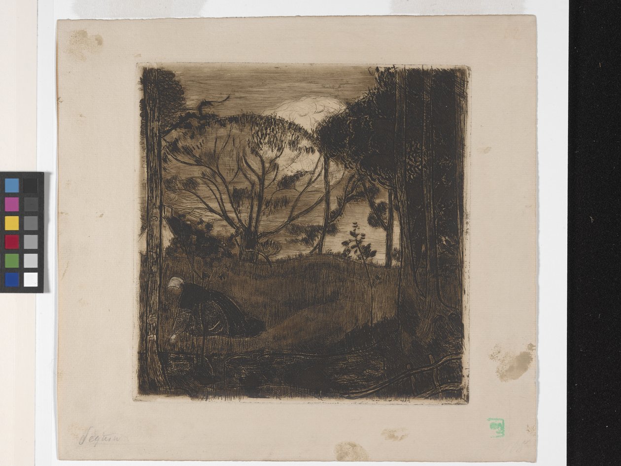Le Soir (Večer) nebo La Glaneuse (Sběrač) (lept, akvatinta, lavis a ruleta) od Armand Séguin