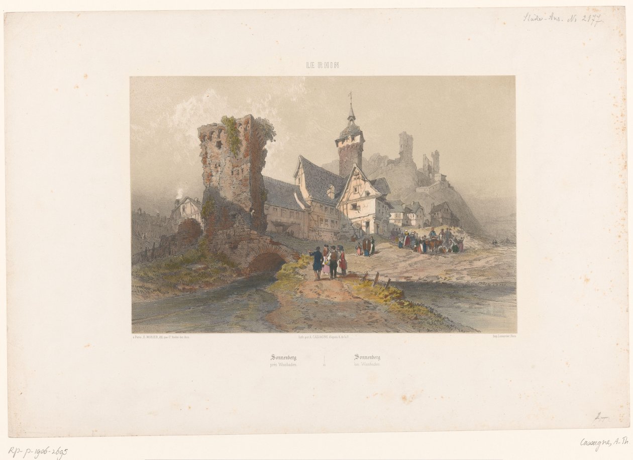 Pohled na Sonnenberg u Wiesbadenu Sonnenberg près Wiesbaden (název na objektu) Tváře podél Rýna (název série) Le Rhin (název série na objektu) od Armand Theophile Cassagne