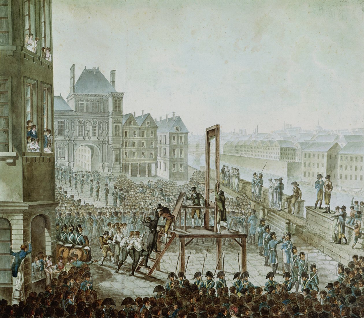 Poprava Georgese Cadoudala (1771-1804) a jeho kompliců, Place de Greve, 25. června 1804 (wc na papíře) od Armand de Polignac