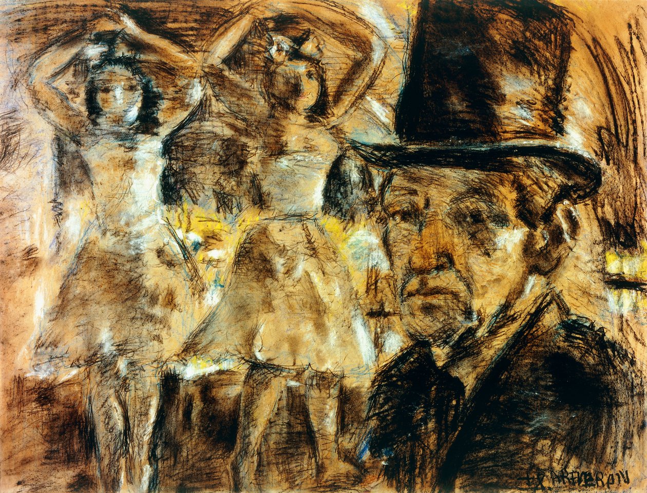 Autoportrét s panenkami (uhel, pastel a bílá křída na papíře) od Armando Reverón