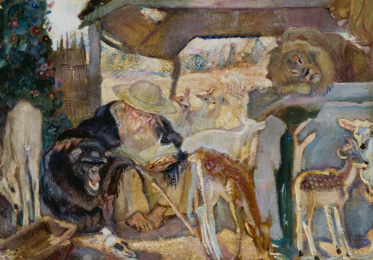 Svatý Antonín mezi zvířaty, Armando Spadini (1883-1925), olej na desce, 66x96 cm od Armando Spadini