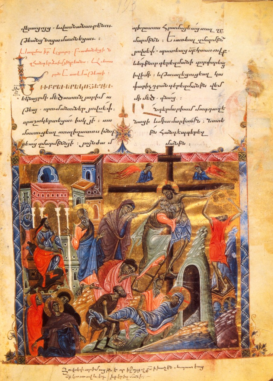 Sestup do hrobky. Pohřbení Krista, asi 1200-99 (luminovaný rukopis) od Armenian School
