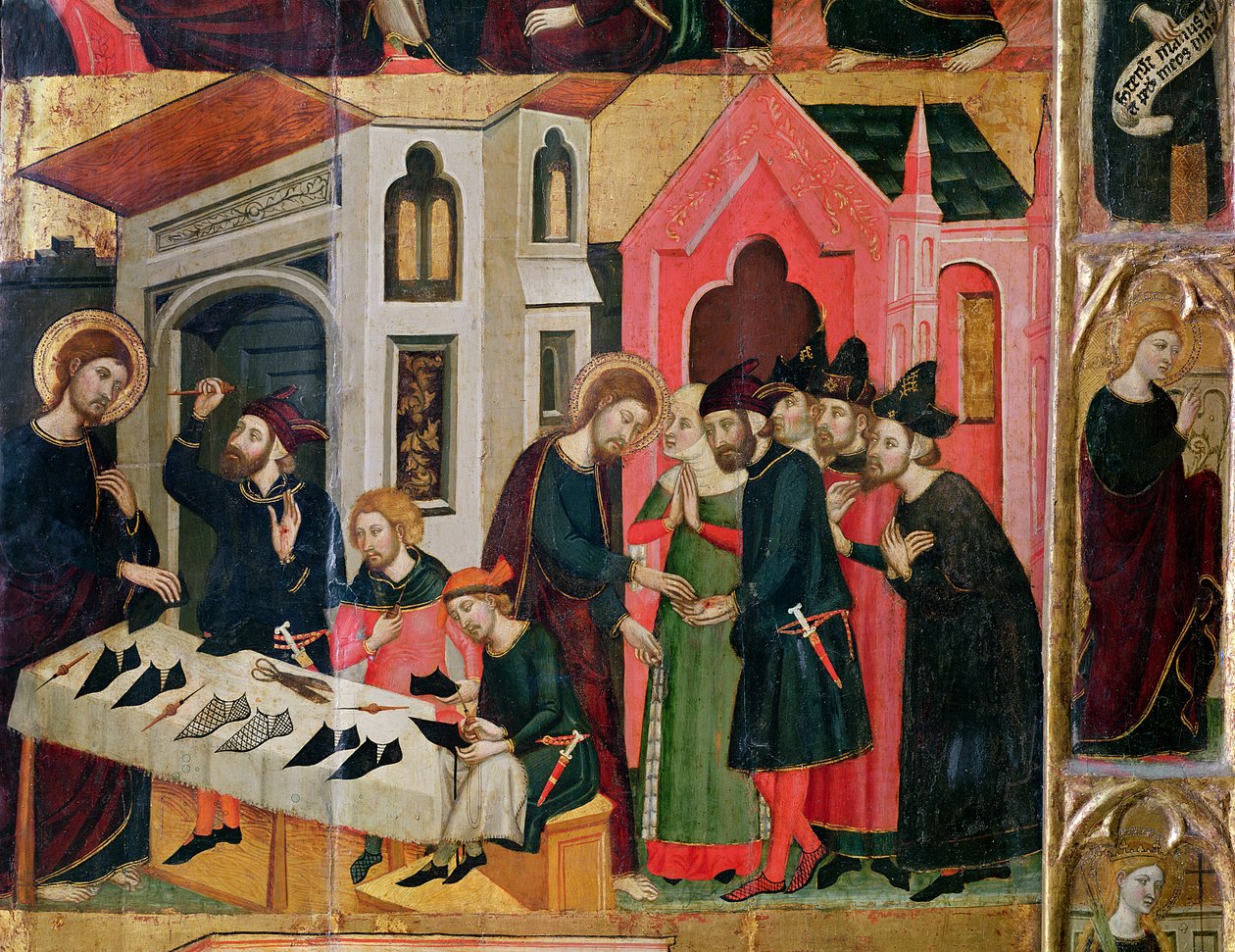 Oltářní obraz SS. Mark a Ania, detail ševcovského stánku, Katalánská škola, 1346 od Arnau Bassa