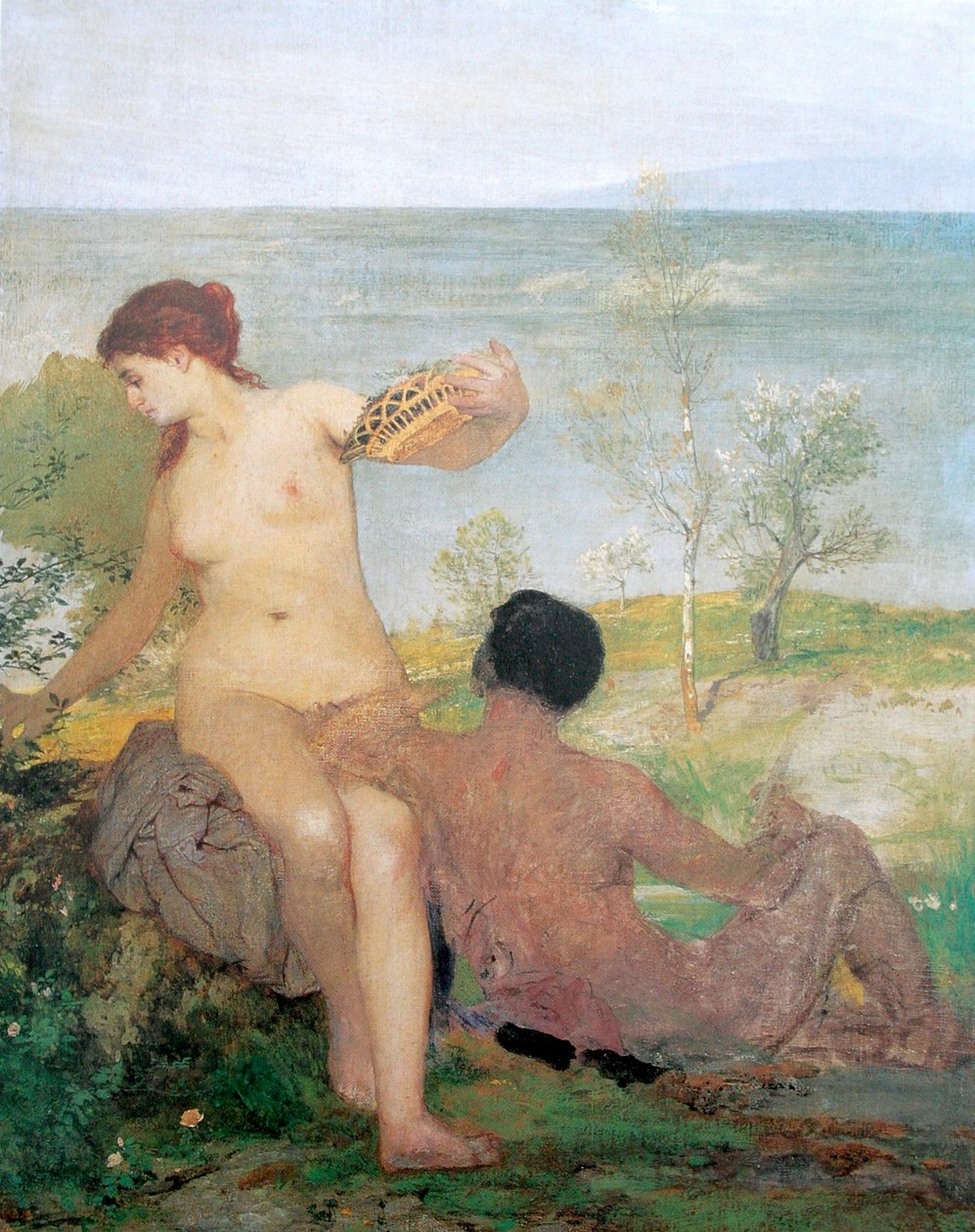 Dívka a chlapec trhají květiny od Arnold Böcklin
