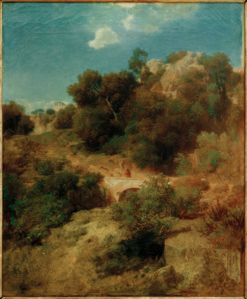 Skalnatá horská země s mostem od Arnold Böcklin