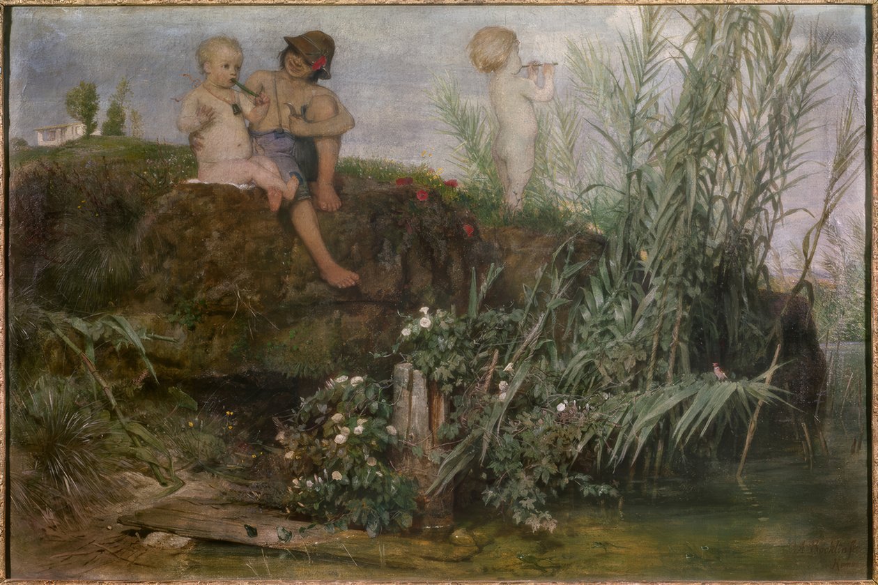 Děti vyřezávají májky od Arnold Böcklin