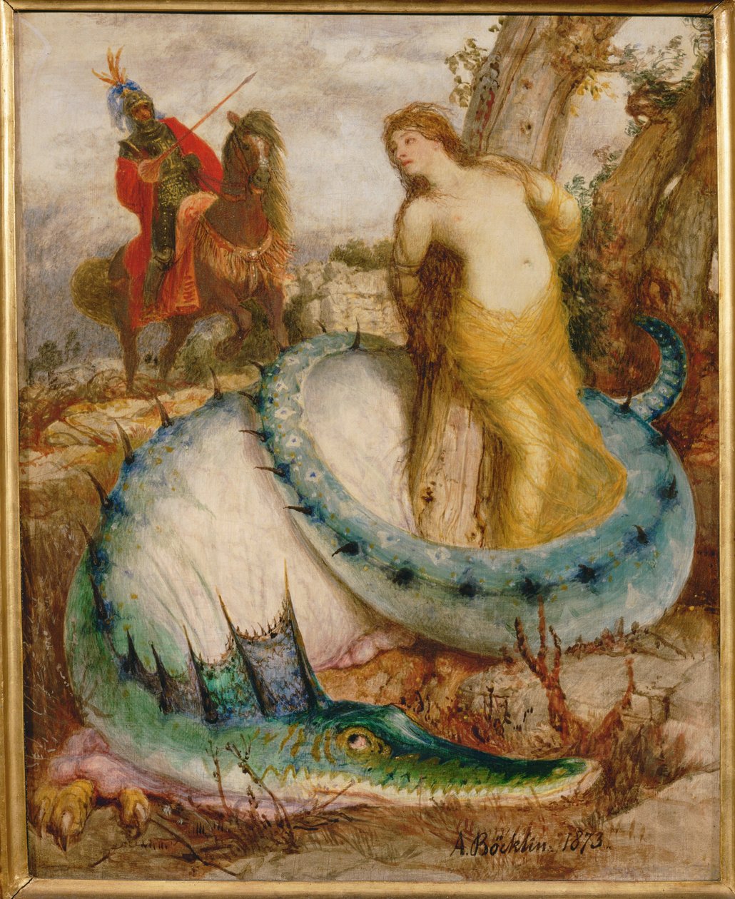 Angelica und der Drache - Angelika a drak ... (tempera na dřevě) od Arnold Böcklin