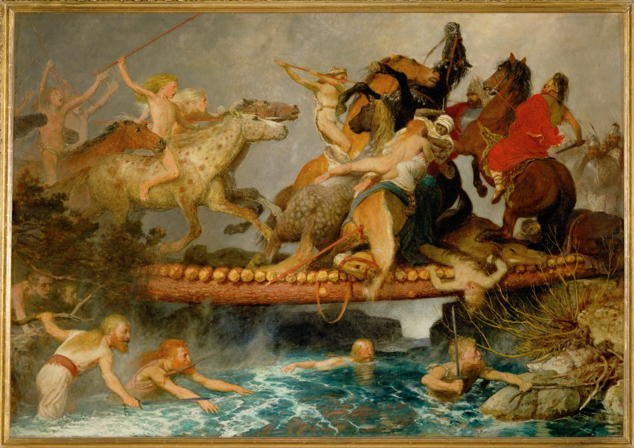 Kampf auf einer Bruecke - Boj na mostě... (malba na plátně) od Arnold Böcklin