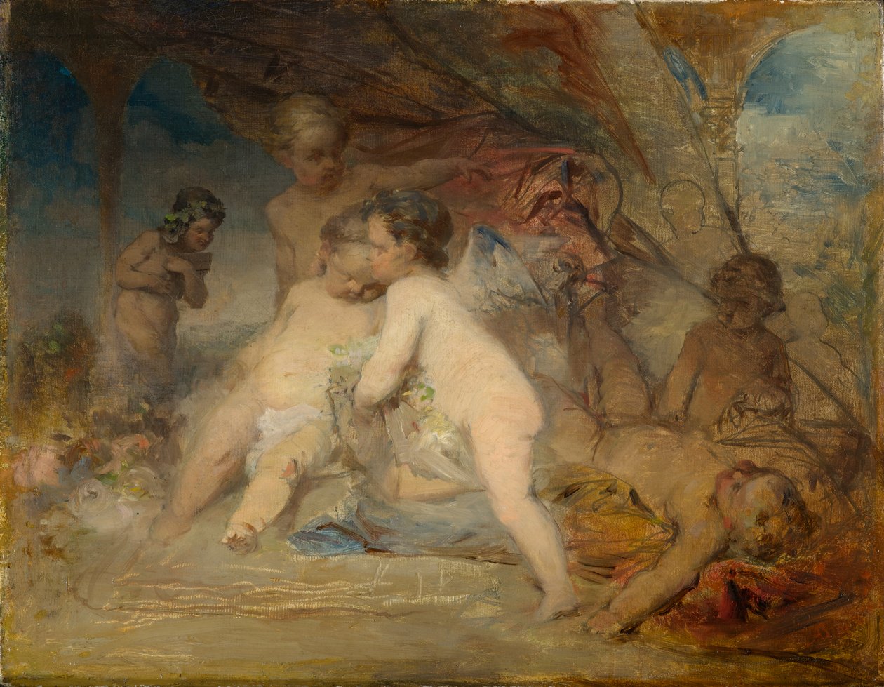 Putti a mladý Eros v lesní rokli od Arnold Böcklin