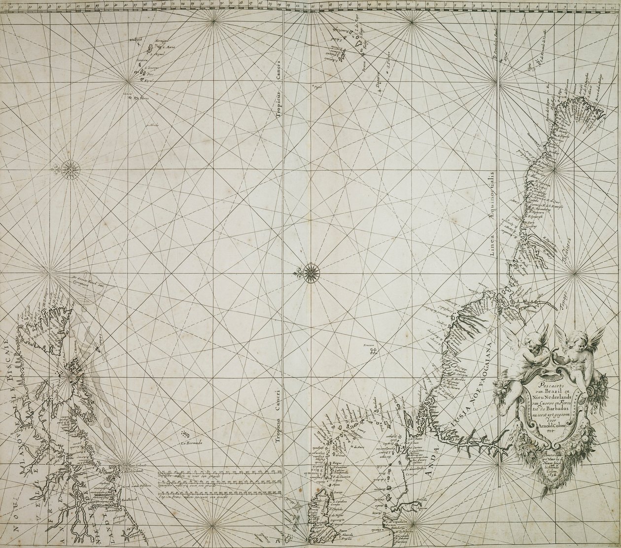 Mapa Brazílie vázaná v "Atlasu vodních ploch a vodních ploch" Jacoba Coloma. od Arnold Colom