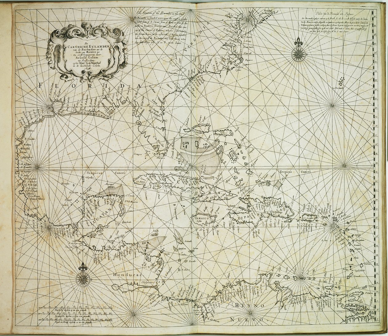Carybsche Eylanden z Barbadosu do Mexického zálivu od Arnold & Colom Jacob Aertsz (1600 73) Colom