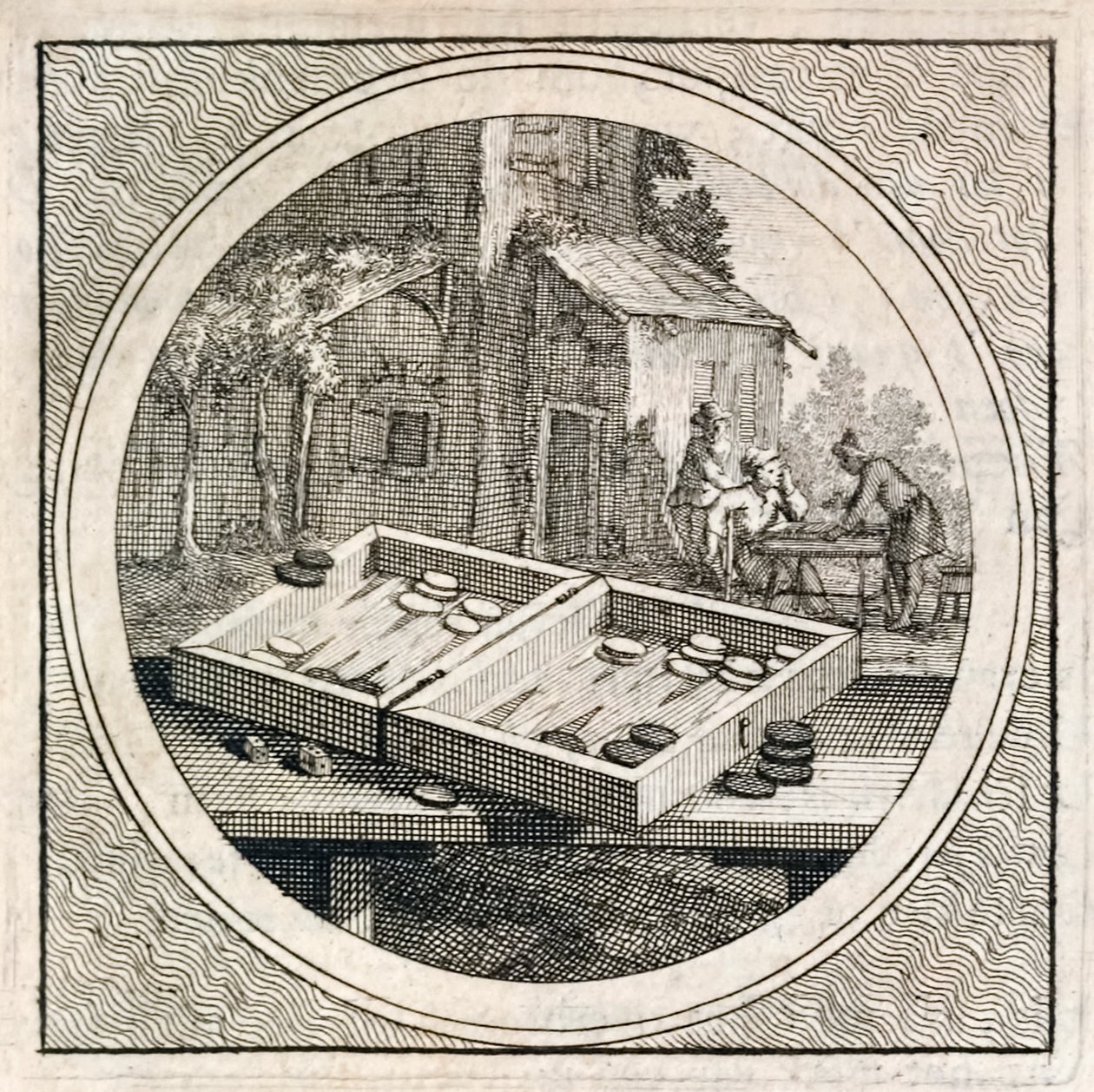 Backgammon set a hráči od Stichtelyke Zinnebeelde od Arnold Houbraken