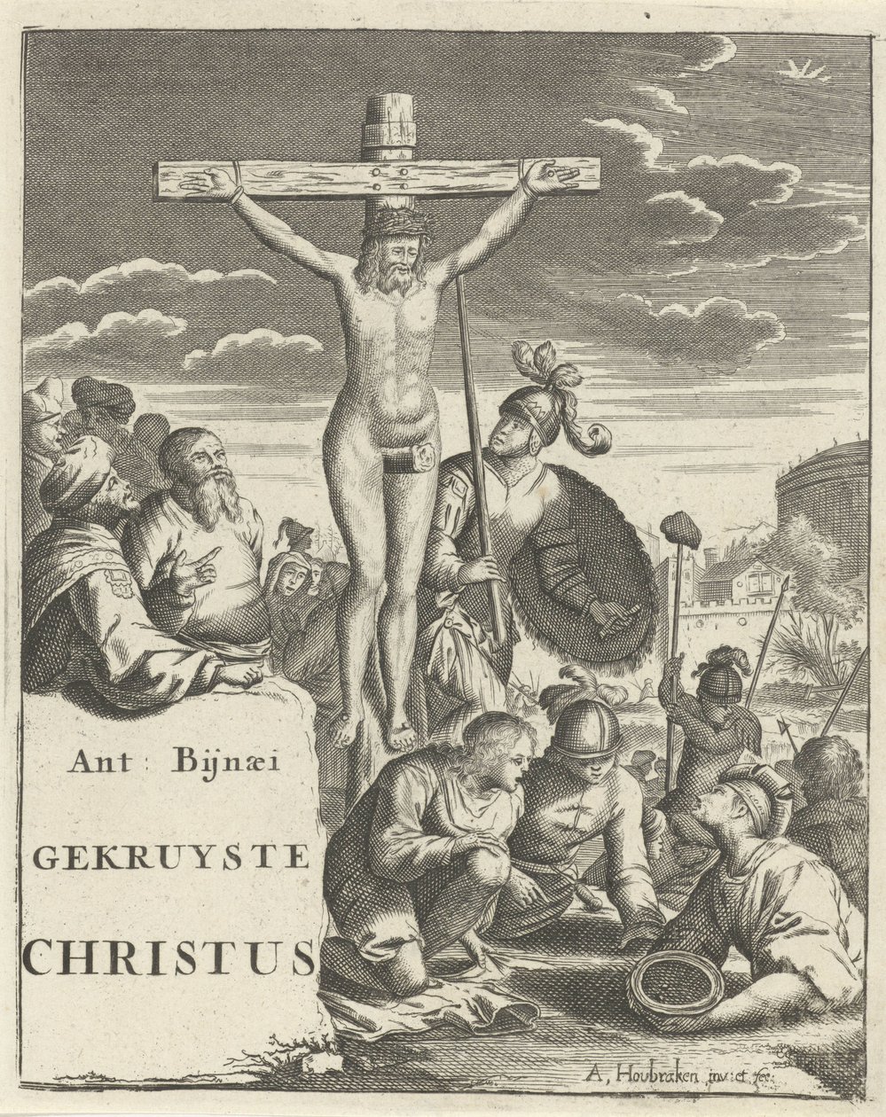 Kristus na kříži Titulní list pro: A. Bynaeus, Kristus ukřižovaný, 1725 od Arnold Houbraken