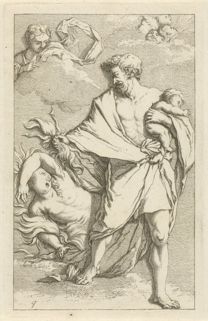 Jupiter a Semele Scéna se sochami hříchu otevřena ve službách malířů, držitelů soch atd. (název série) od Arnold Houbraken