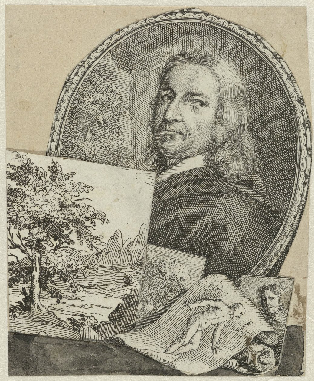 Portrét Philippa de Champaigne v koláži od Arnold Houbraken