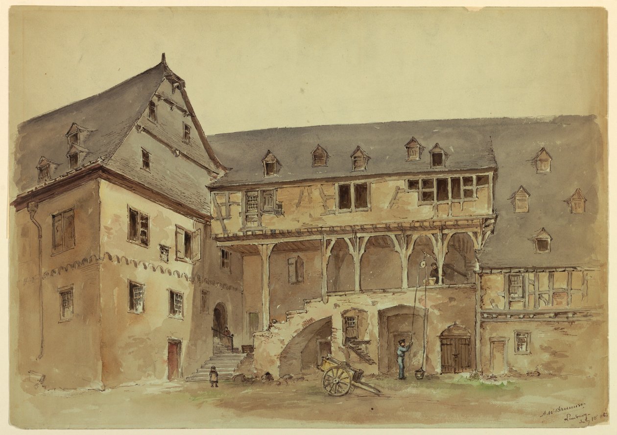 Kresba, Nádvoří středověkého panství, asi 1889 od Arnold William Brunner