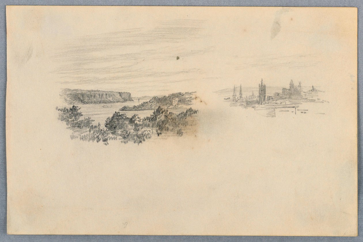Dva pohledy, krajina a panorama města od Arnold William Brunner