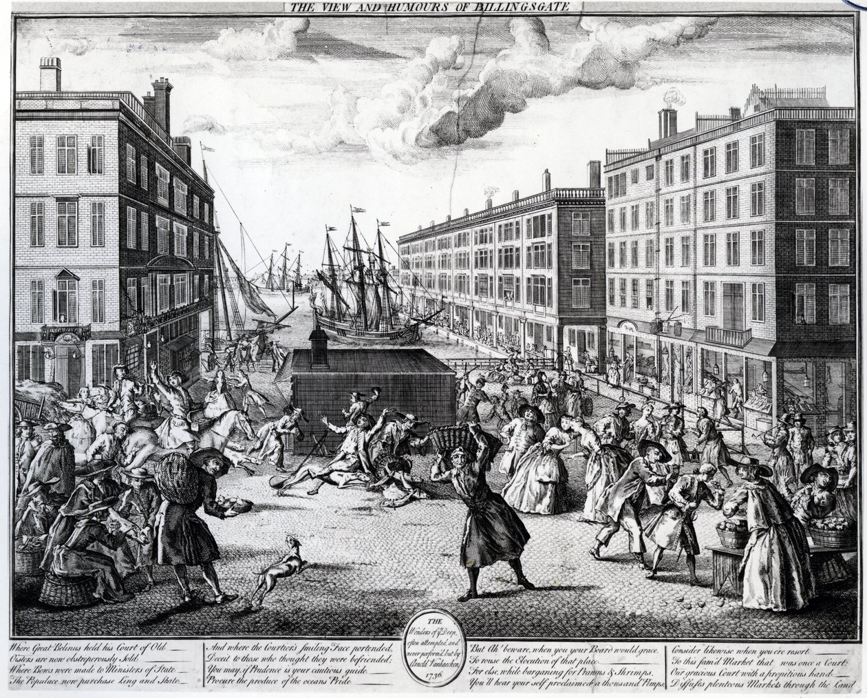Pohled a humor Billingsgate, 1736 od Arnold van Haecken