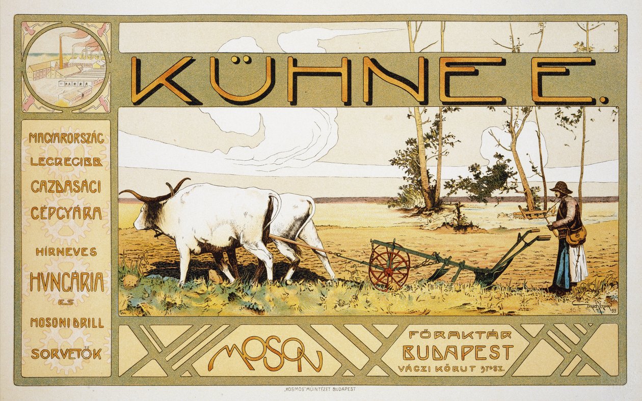 Reprodukce reklamního plakátu Kuhnee Agricultural Manufacturers, 1899 od Arpad Basch