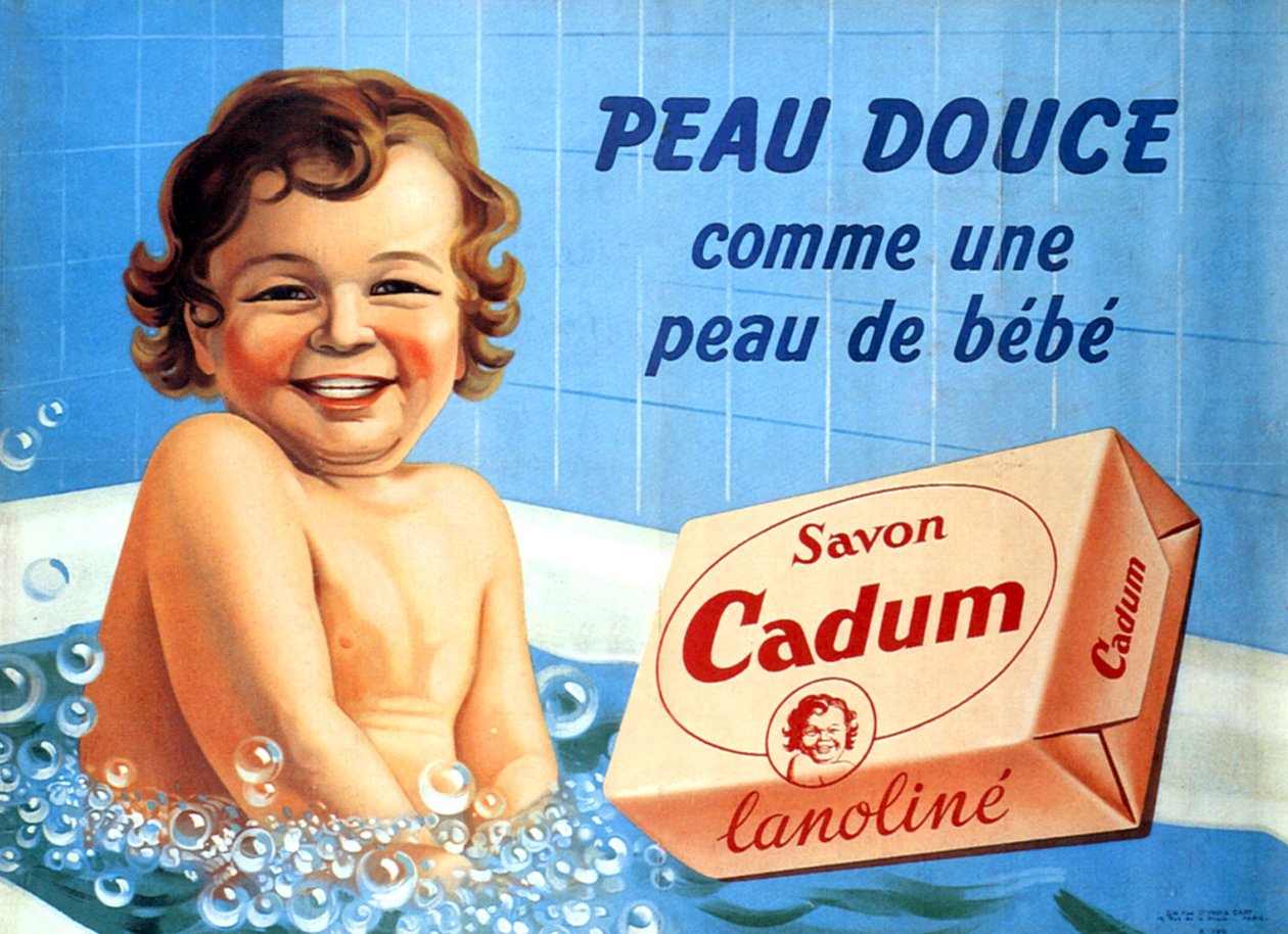 Dítě ve vaně pro mýdlo Cadum 1958 (ilustrace) od Arsene Le Feuvre