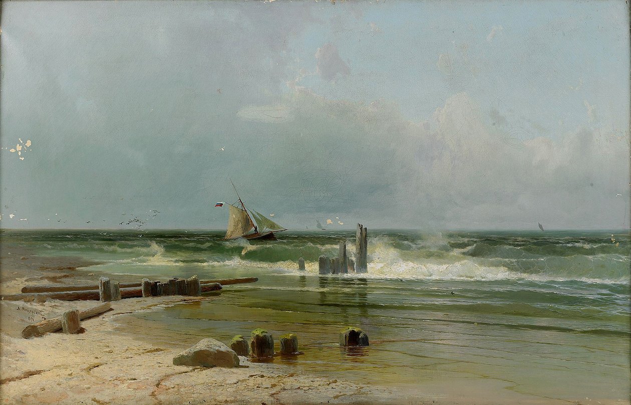 Plachetnice u pláže, 1891 od Arseniy Ivanovich Meshchersky