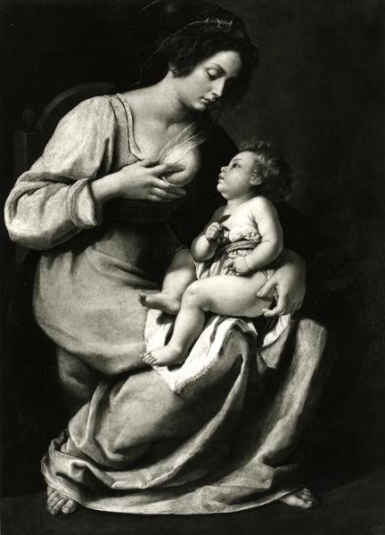 Madonna z třešní (olej na plátně) (černobílá fotografie) od Artemisia Gentileschi