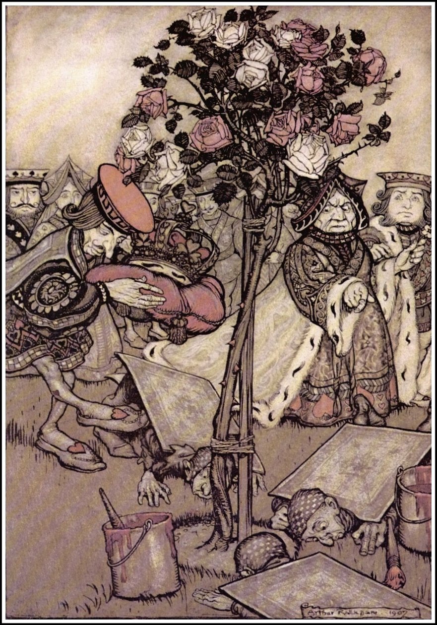 Alices Adventures in Wonderland - Královna se od něj naštvaně odvrátila a řekla Knaveovi: Obraťte je.n od Arthur Rackham