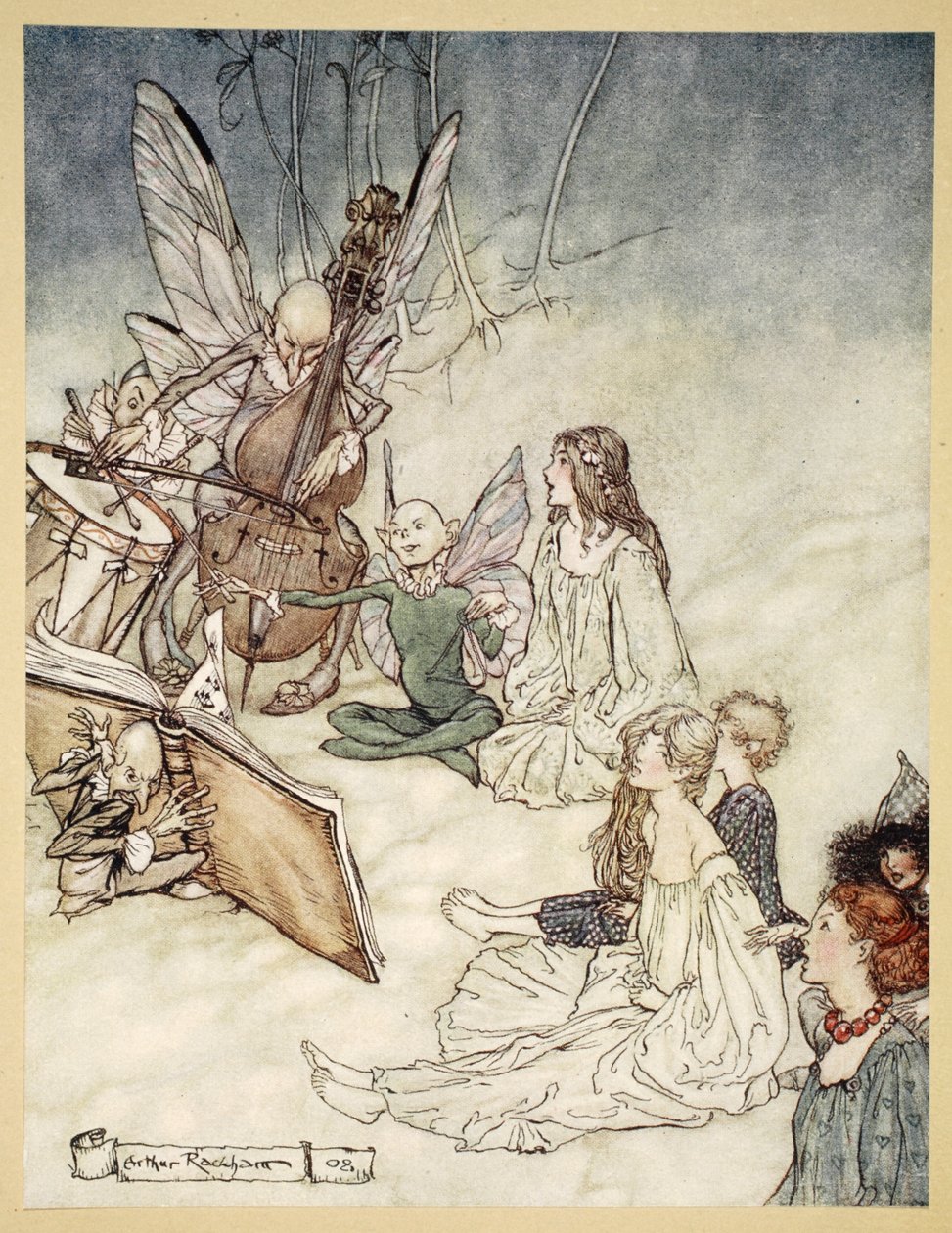 A pohádková píseň, ilustrace ze „Snu nocí svatojánských“ od Williama Shakespeara, 1908 od Arthur Rackham