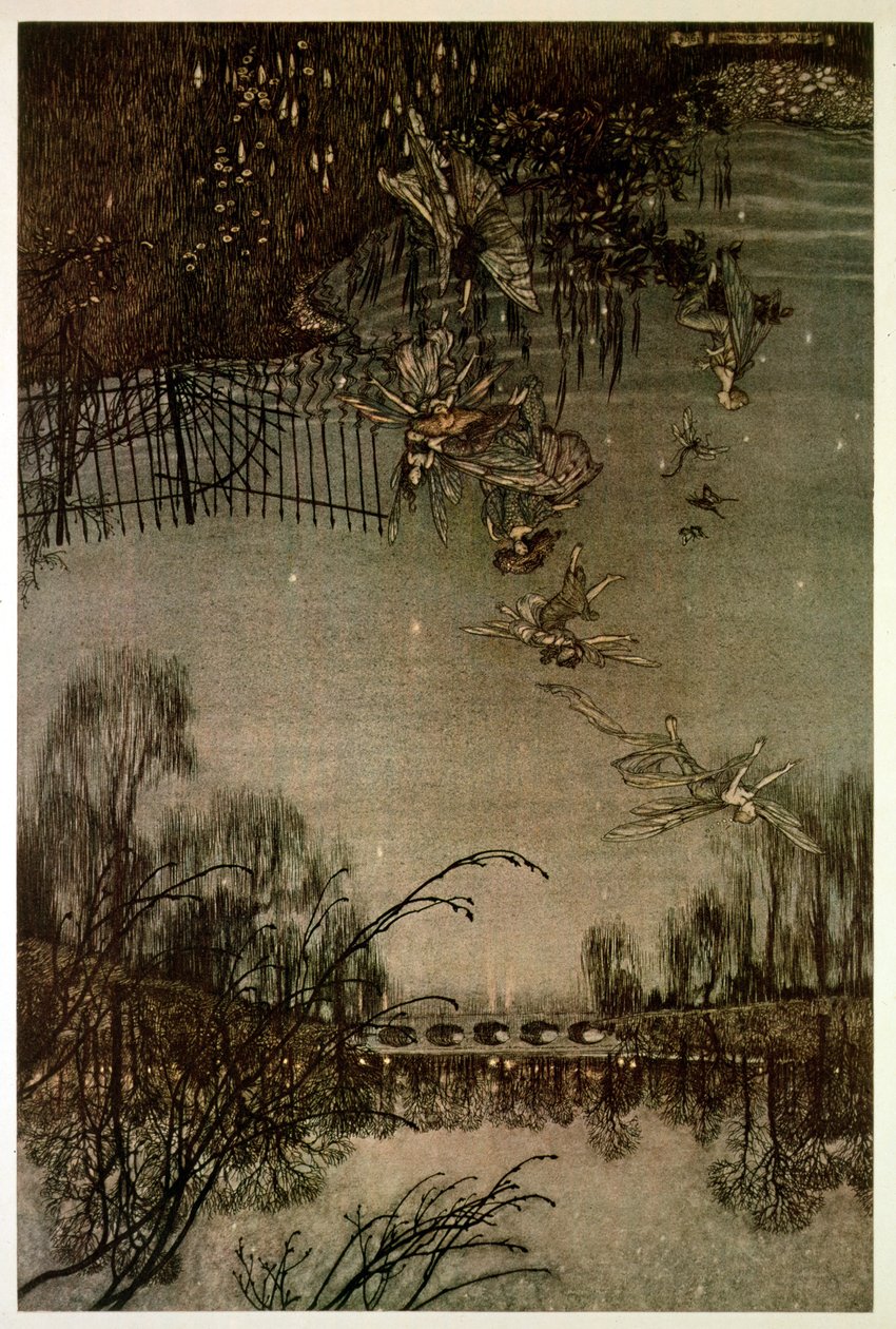 Víly v Kensingtonských zahradách z filmu „Peter Pan v Kensingtonských zahradách“ od J. M. Barrieho, 1906 od Arthur Rackham