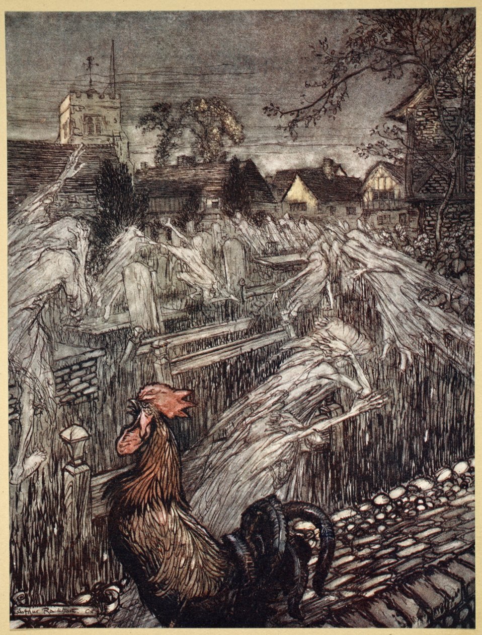 ..Duchové, putující sem a tam, Vojsko domov na hřbitovy, ilustrace ze „Snu nocí svatojánských“ od Williama Shakespeara, 1908 od Arthur Rackham
