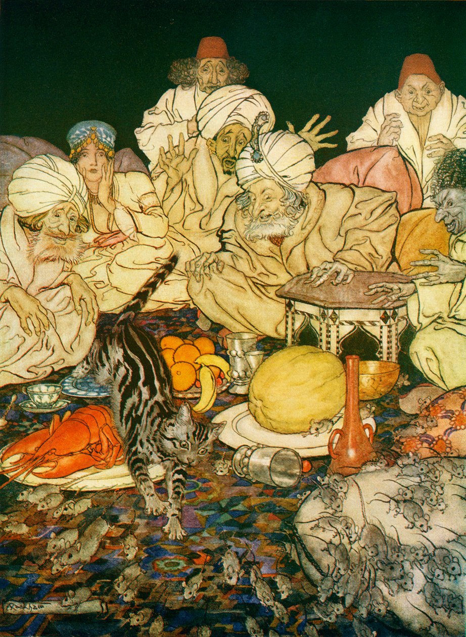 Ilustrace k Dicku Whittingtonovi a jeho kočce, z anglických pohádek převyprávěných F.A. Steelem, 1927 od Arthur Rackham
